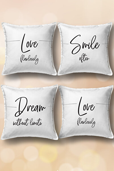 House Effect Kırlent Takım Seti Love Smile Yazılı - Çift Tarafı Baskılı - Yum...