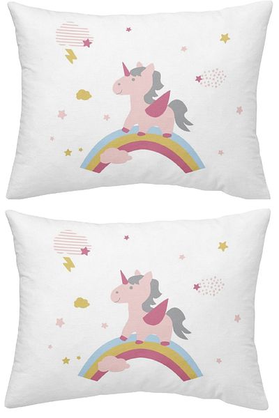 makiteks 100% bumbac Unicorn Horses Rainbow 2 buc 50x70 Față de pernă Roz Alb