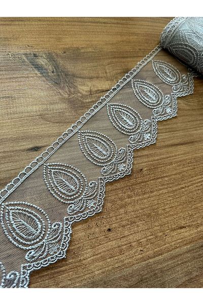 efem gipür 8.5 Mt Gray Drop Patterned Guipure Lace Bedspread - Runner Tableware