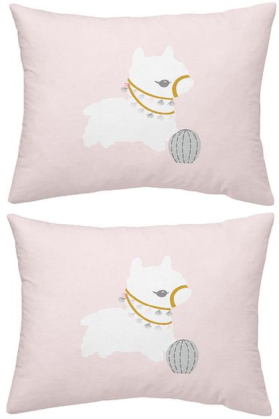 makiteks 100% βαμβακερή Lama Pink 2 τεμάχια 50x70 Μαξιλαροθήκη