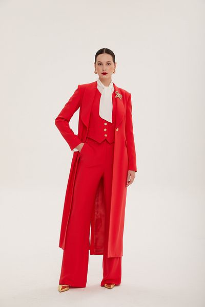 Balizza BLZ-LONG TRENCH COAT WITH STONE COLLAR DESIGN BROOCHE ACCESSORIES BUTTONS STONE
