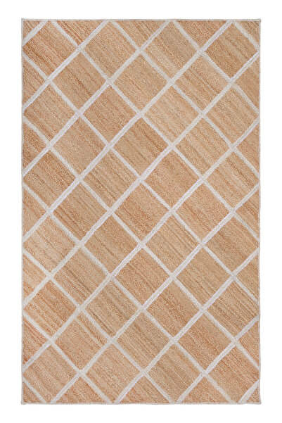 MYHOME HALI Urban Jüt U108 %100 Naturel El Dokuma Örgü Doğal Hasır Baklava De...