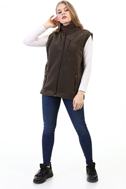 GENIUS STORE Store Kadın Polar Yelek Tam Fermuarlı Outdoor Spor Yelek 3cepli