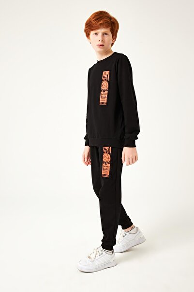 Perendi Basketball Print Detailed Boys' Suit Black