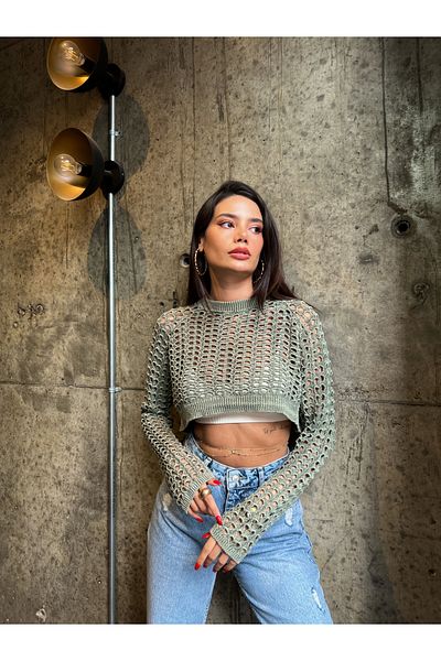 ESRAHELVACI Perforated Khaki Knitwear Sweater
