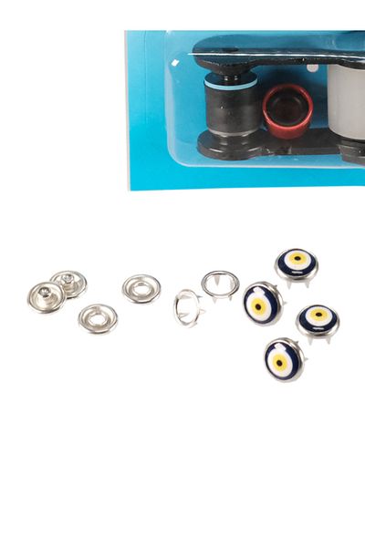 Klinkshop Blue Evil Eye Beaded Pearlescent 10.5 Mm Snap Kit - With Hammer Application Apparatus - 25 Pieces Stainless Brass