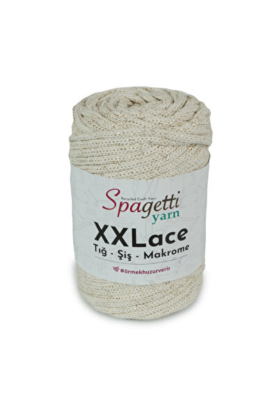 Spagettiyarn XXLace Candy White Glitter (Gold Glitter) Hand Knitting Yarn