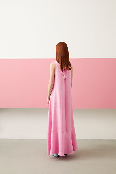 Jus De Pommes PEMBE ASİMETRİK KESİM KOLSUZ MAXİ ELBİSE