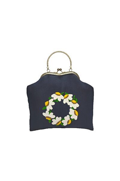 Angels' Collection Metal Klipsli El Yapımı Vintage El Çantası - Lacivert Punc...