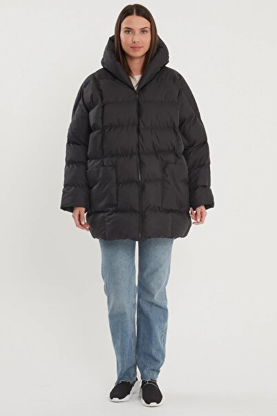 Swana Oversize Kapşonlu Şişme Mont Siyah