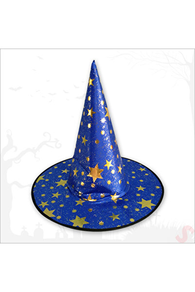 Süsle Baby Party Yıldız Desenli Hallloween Cadı Şapkası, 38cm - Lacivert