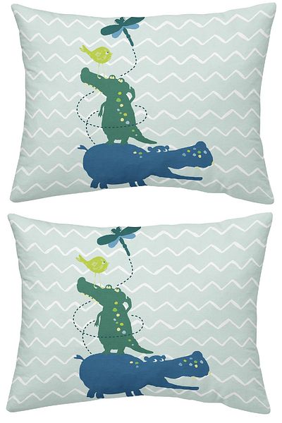 makiteks 100% Cotton Animals Bird Crocodile Hippopotamus 2 τεμάχια 50x70 Σετ Μαξιλαροθήκη Ιπποπόταμος