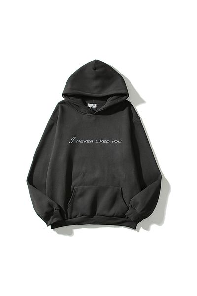 Benisengiydir سويت شيرت بقلنسوة مقاس كبير مطبوع عليه I Never Like You Kanye West للجنسين