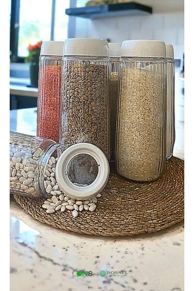 Rossel Premium White 1500 ml Glass Jar - 12 Labeled