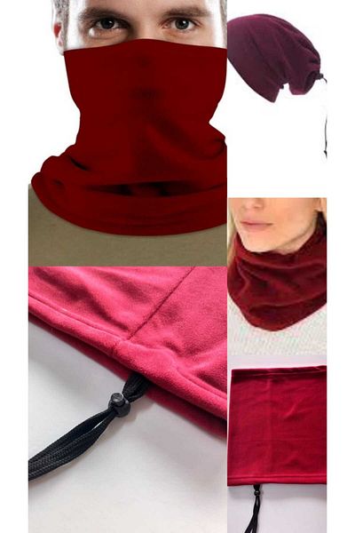 ÇEÇEN HOME Burgundy Color Fleece Neck Collar & Beanie Model 3 Whether beanie or Neck Collar Prefer You