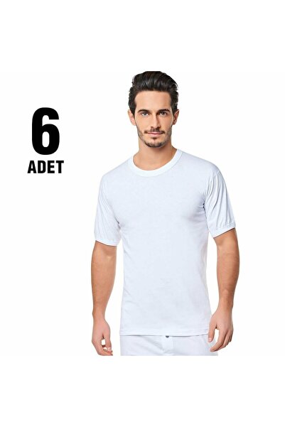 herrenk Tricou pentru bărbați cu mânecă Seher cu decolteu în formă de Taki alb