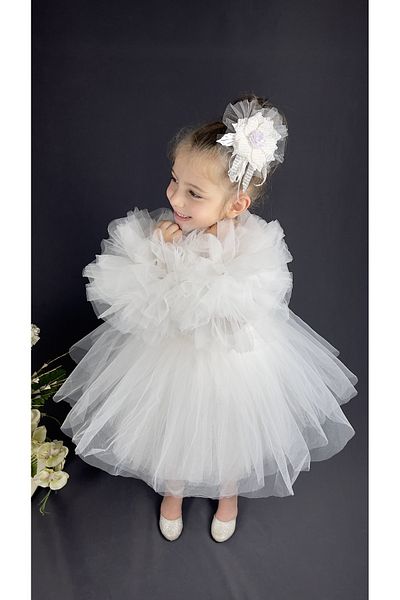 Delfini kids Ρόμπα σιφόν, μανίκι πομπομ, κοριτσίστικη φούστα κρινολίν με παγιέτες, βραδινό φόρεμα Tutu