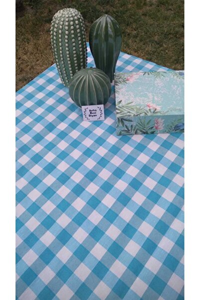 Sofrabezidiyari Piti Kareli Turkuaz Masa Örtüsü, Sofra Bezi, Piknik Örtüsü Pamuk
