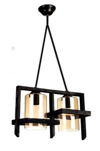 Evimdesign Country Doğal Siyah Boyalı Ahşap Akkaya İkili Avize