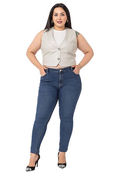 DISENTIS MODEST Plus Size Buttoned Lined Leather Short Gray Vest