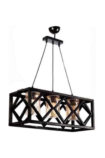 Evimdesign Country Türkbükü 3 Lü Siyah Boyalı Ahşap Avize S.a.n Camlı