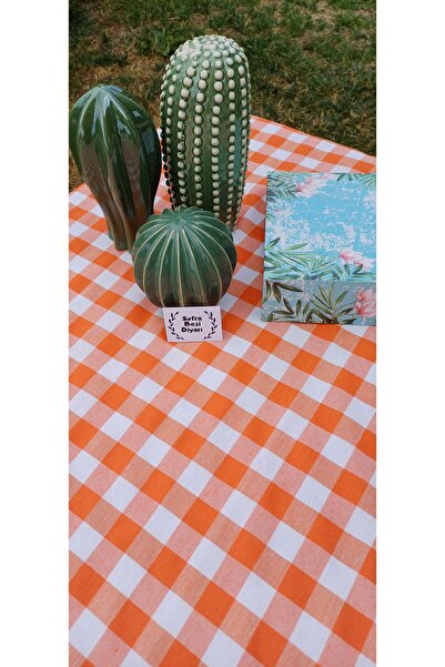 Sofrabezidiyari Piti Kareli Turuncu Masa Örtüsü, Sofra Bezi, Piknik Örtüsü Pamuk