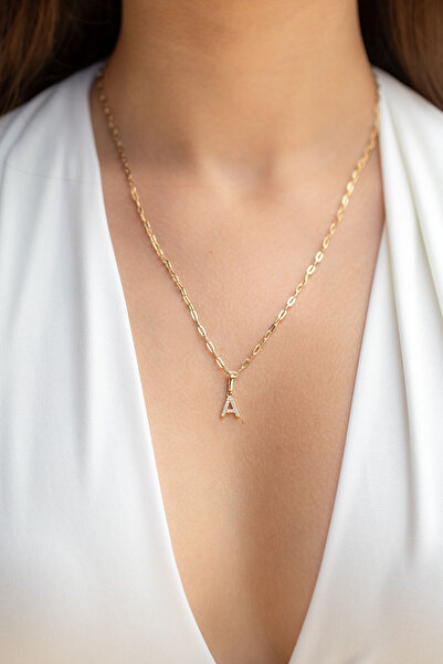 Cenova Jewelry 14 Ayar Kadın Ataç Zincirli Harf Kolye