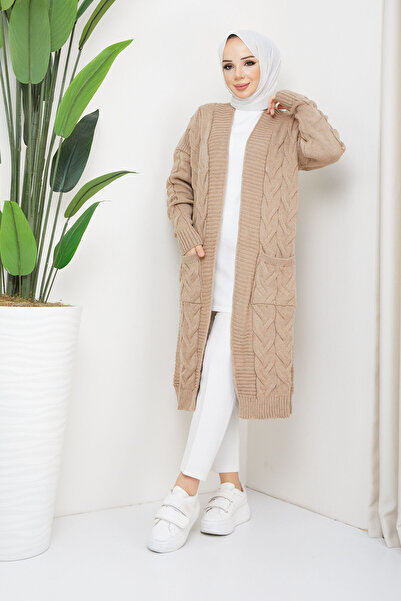 Pamuk Butik سترة نسائية محبوكة بجيب من فرو المنك