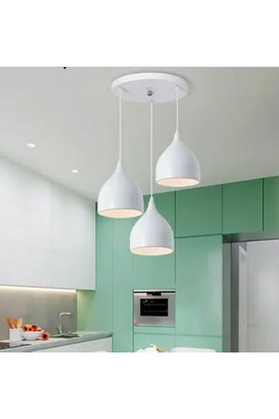 RİOLİGHT Vintage White 3Xe27 Metal Pendant Lamp with Lampholder - Chandelier Base, Diameter: 35cm