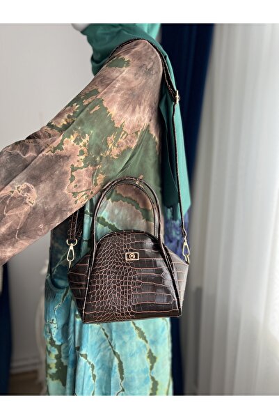 mossi Crocodile Patterned Brown Women's Hand and Shoulder Bag