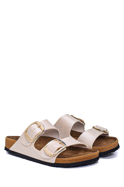 Bequemere Gold Color Buckle Double Banded Daily Use Orthopedic Women's Slippers