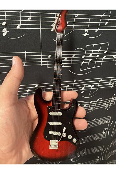 Herşey Nota Elektro Gitar Kahve Rengi El Yapımı Biblo Minyatür 25 cm 3D