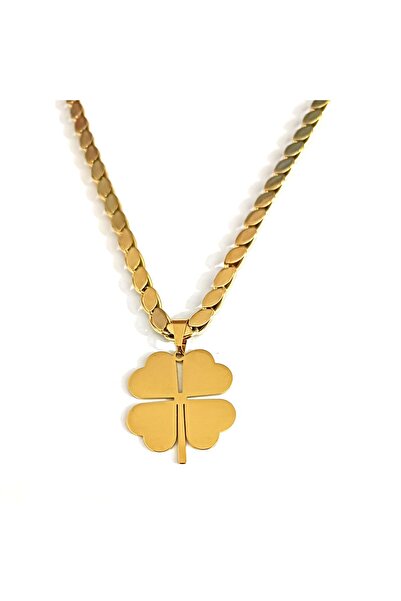 AKSESUARIM çelik yonca detaylı arpa zincir kolye