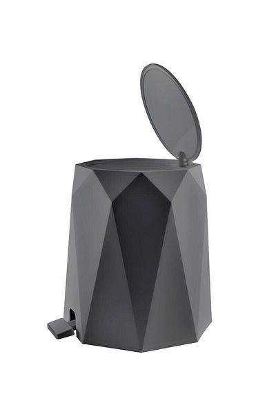 Elif Geo Anthracite 2-Piece Bathroom Set Plastic 5 lt Trash Can And Toilet Brush