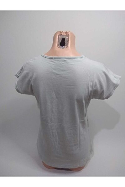 RELYA Γυναικείο μπλουζάκι από βισκόζη με κοντό μανίκι με πέτρα μπλε πάγου μπροστά