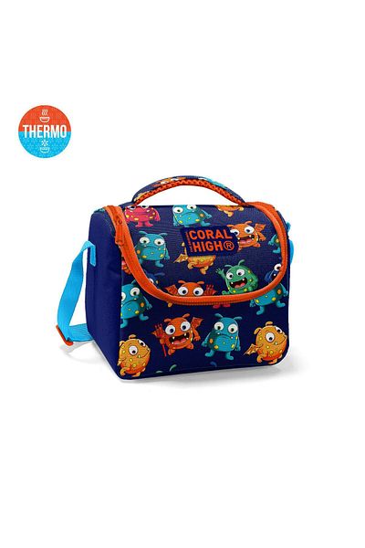 Emre Tuval Coral High Kids Navy Blue Monster Patterned Thermo Lunch Bag 11822