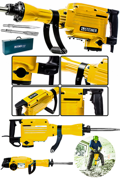 STEİNER Alman Profesyonel 5200 Watt 16 Kg 58 J Kırıcı Delici Hilti 65Mm Sarı + Kesici ve Kırıcı Uç