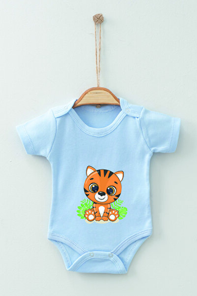 ADABEBEK 100% Cotton Organic Tiger Printed Short Sleeve Badi Baby Bodysuit