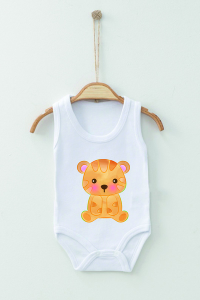 ADABEBEK 100% Cotton Organic Watercolor Tiger Strap Badi Baby Bodysuit