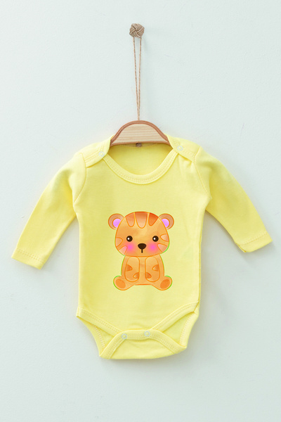 ADABEBEK 100% Cotton Organic Watercolor Tiger Long Sleeve Badi Baby Bodysuit