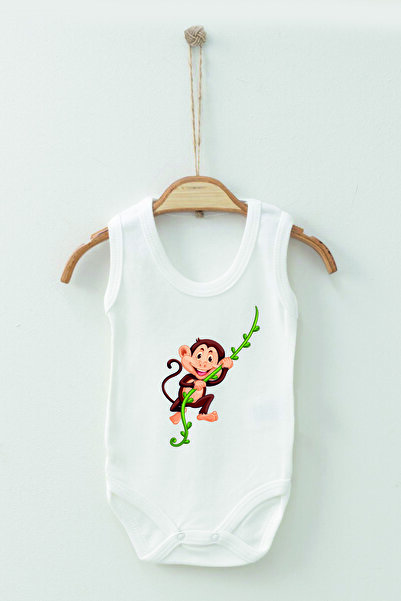 ADABEBEK 100% Cotton Organic Cute Monkey Strap Badi Baby Bodysuit