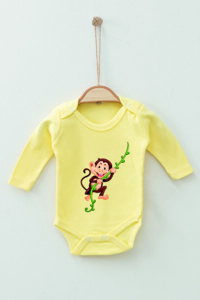 ADABEBEK 100% Cotton Organic Cute Monkey Long Sleeve Badi Baby Bodysuit