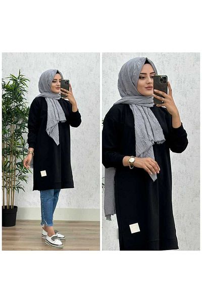 azzebutik 8390 FAIRY COATED TUNIC K25 BLACK