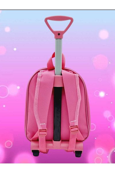 Uniquerrs Geantă și rucsac pentru grădiniță pentru grădiniță cu roți cu racletă cu imprimeu 5D Minnie Mouse pentru fete