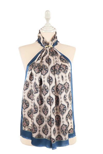 Bursa İpek Indigo Hatai Pattern Silk Scarf