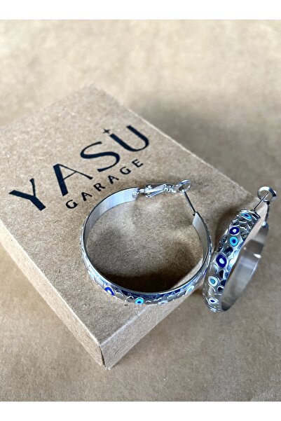 YASUGARAGE Çelik Nazar Detaylı Halka Küpe