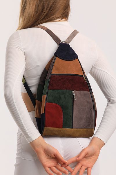 fubileather Rucsac de damă din piele naturală de piele de căprioară, geantă cu curea de umăr