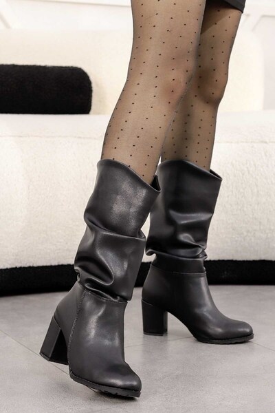 Mamito Ayakkabı Fls 008 Μπότες κάτω από το γόνατο-μαύρο-δερμάτινο