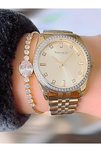 Ferrucci Yeni Sezon 1. Sınıf Çelik Zirkon Taşlı Kadın Kol Saat Bileklik Hediye