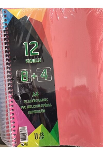 Umut U-deep A4 Büyük Boy 300 Yaprak Ayraçlı Spiralli Plastik Kapaklı 8 Kareli + 4 Çizgili Defter